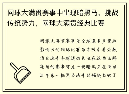 网球大满贯赛事中出现暗黑马，挑战传统势力，网球大满贯经典比赛