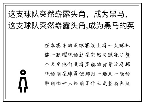 这支球队突然崭露头角，成为黑马，这支球队突然崭露头角,成为黑马的英文